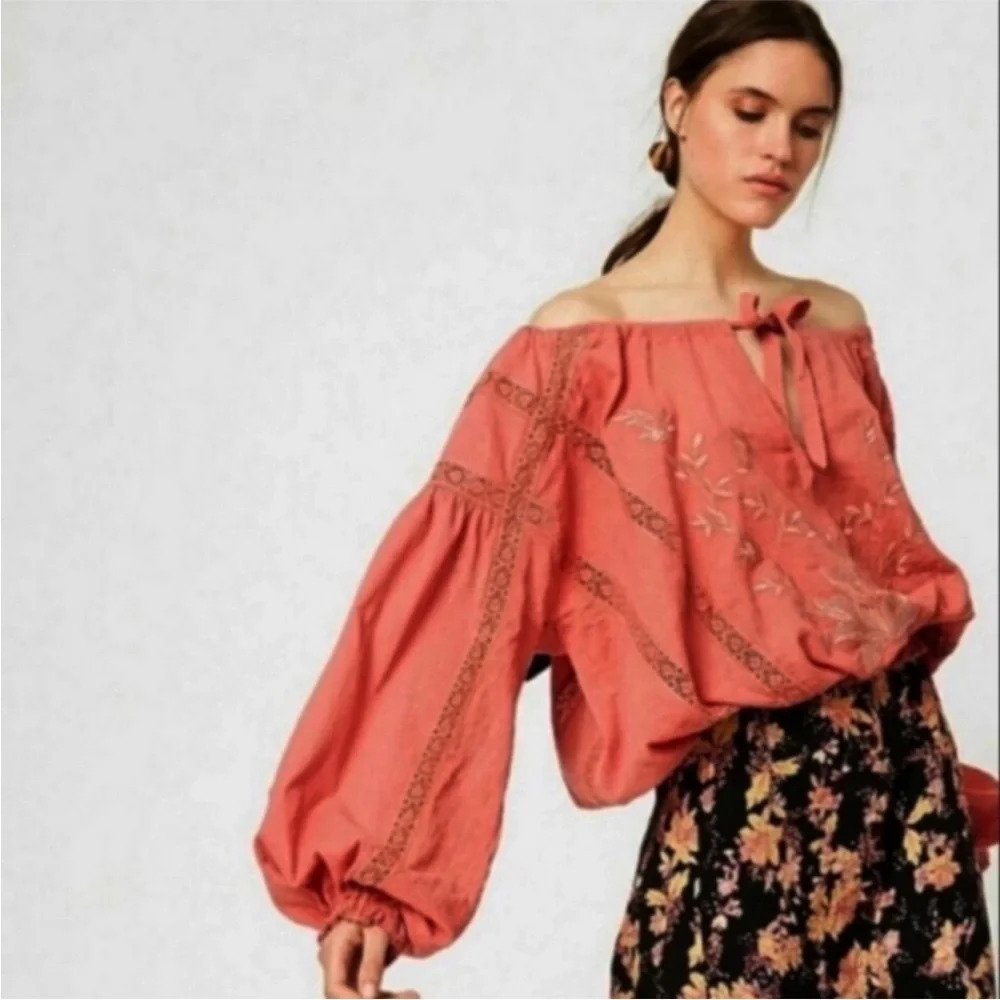 FREE PEOPLE Maria Maria Athena Embroidered Boho Blouse Top